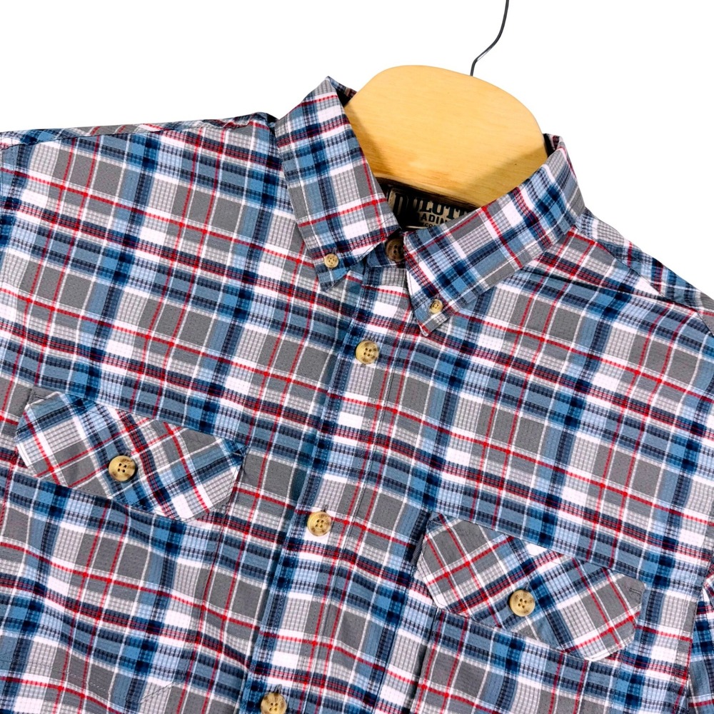 Duluth Trading Co Mens L Plaid‎ Short Sleeve Button Down Shirt Casual Workwear